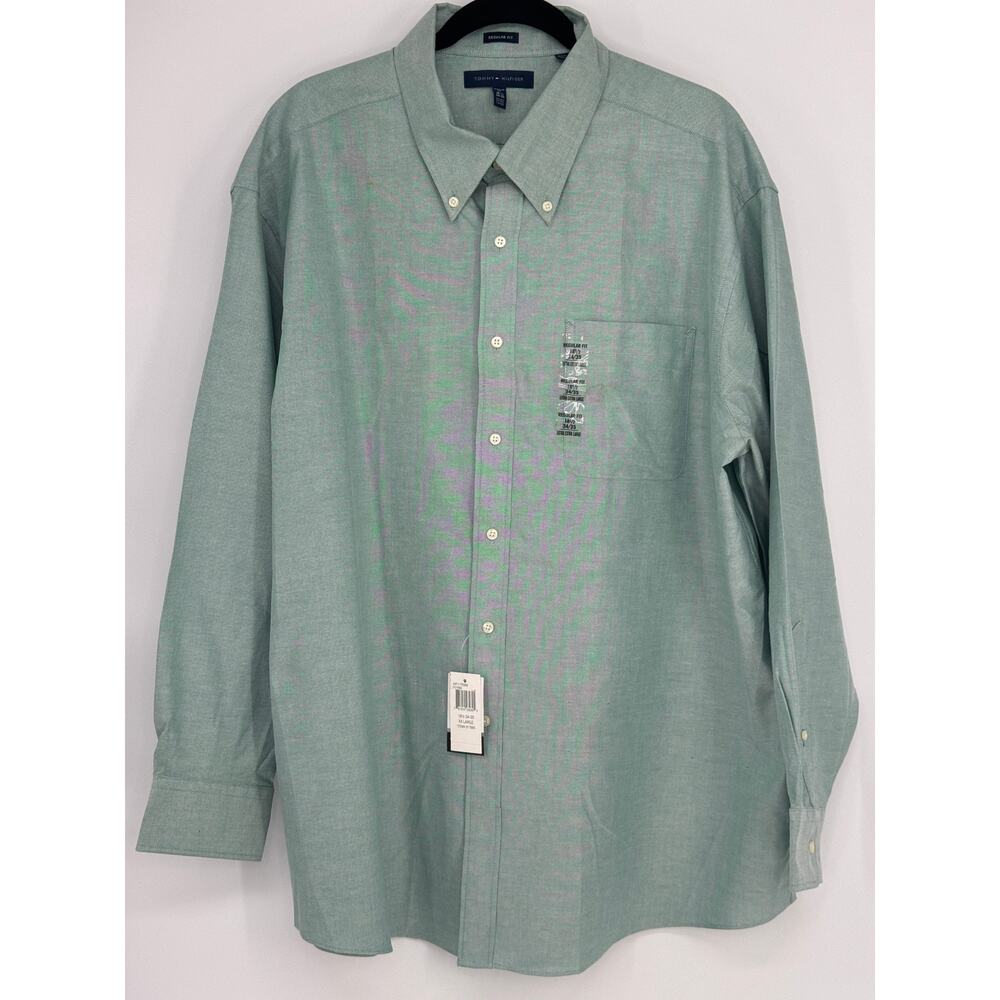 Tommy Hilfiger Green Button Long Sl Shirt 18 1/2 sleeve 34/35 XXL Reg Fit NWT - Picture 2 of 8